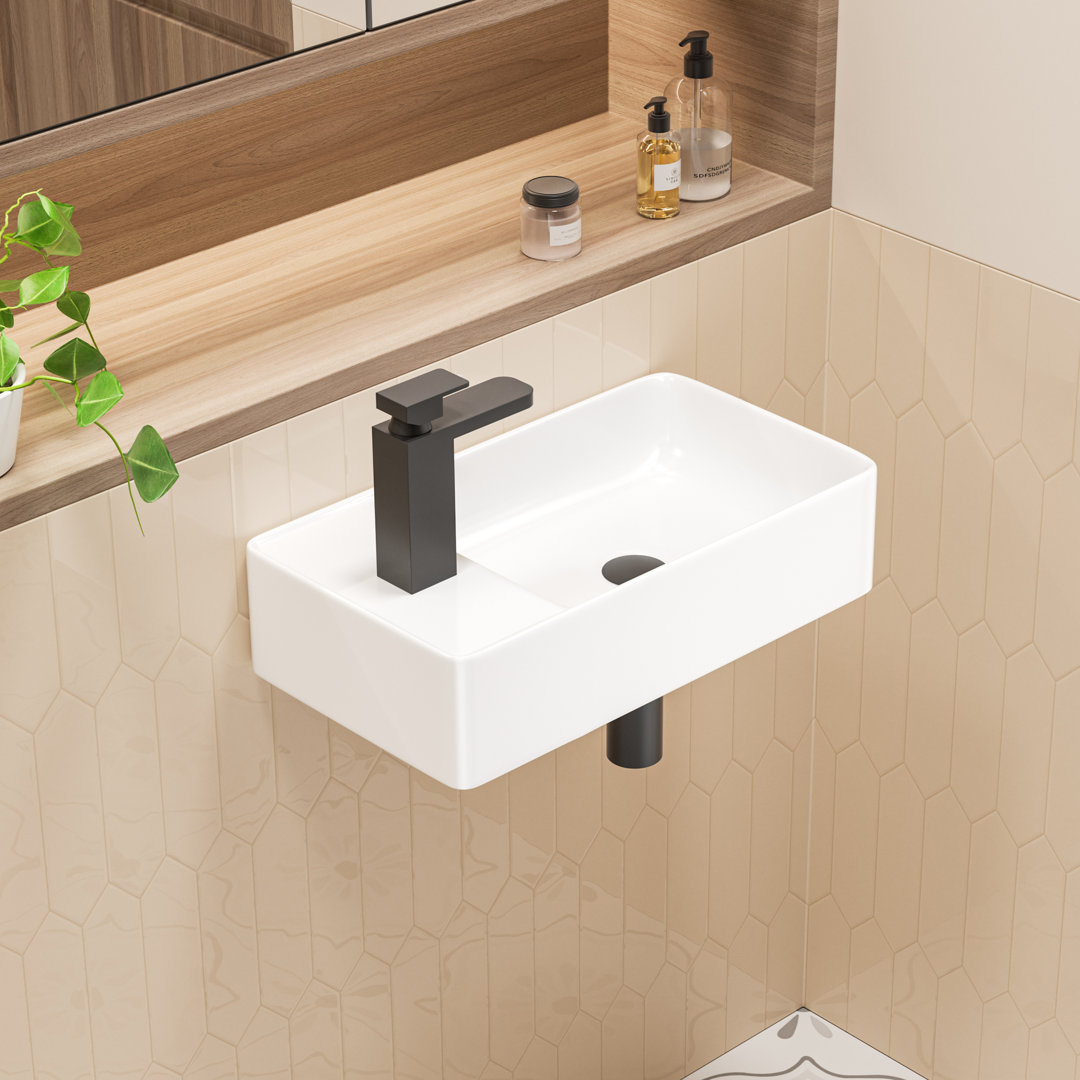 Turner 18" x 10'' White Ceramic Rectangular Wall Mount/Vessel Sink, Small Bathroom Sink Eridanus