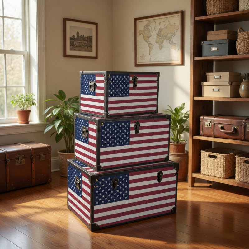 3 Piece Solid Wood Vintage Trunk