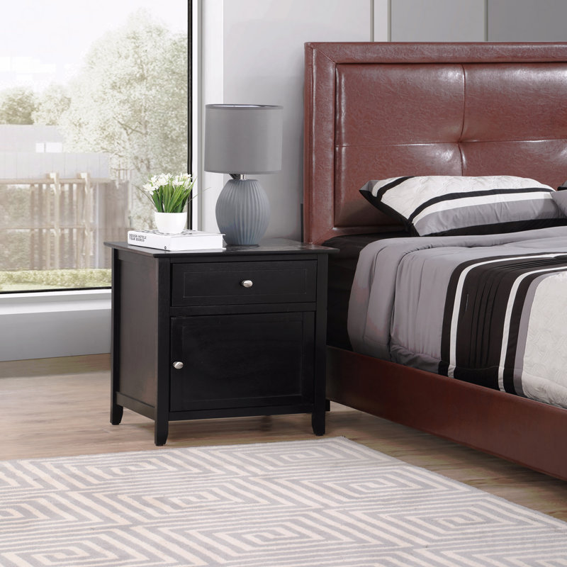 Élégante table de chevet transitionnelle noire pour les chambres à coucher, Noir