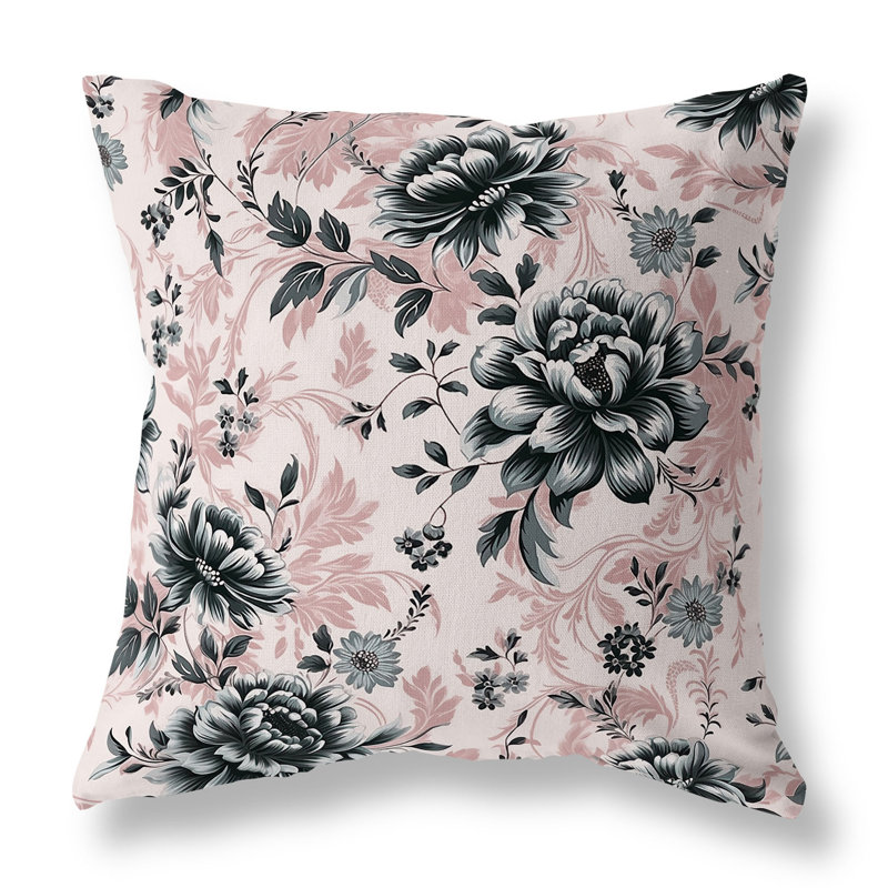 Coussin décoratif intérieur / extérieur Nature's Canvas Floral, H 26 po x l 26 po, Floral gris / rose