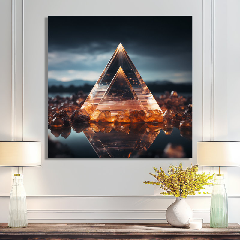 Pyramide de verre Zenscape - Paysage abstrait, art mural, salon, Métal métal, H 30 po x l 30 po