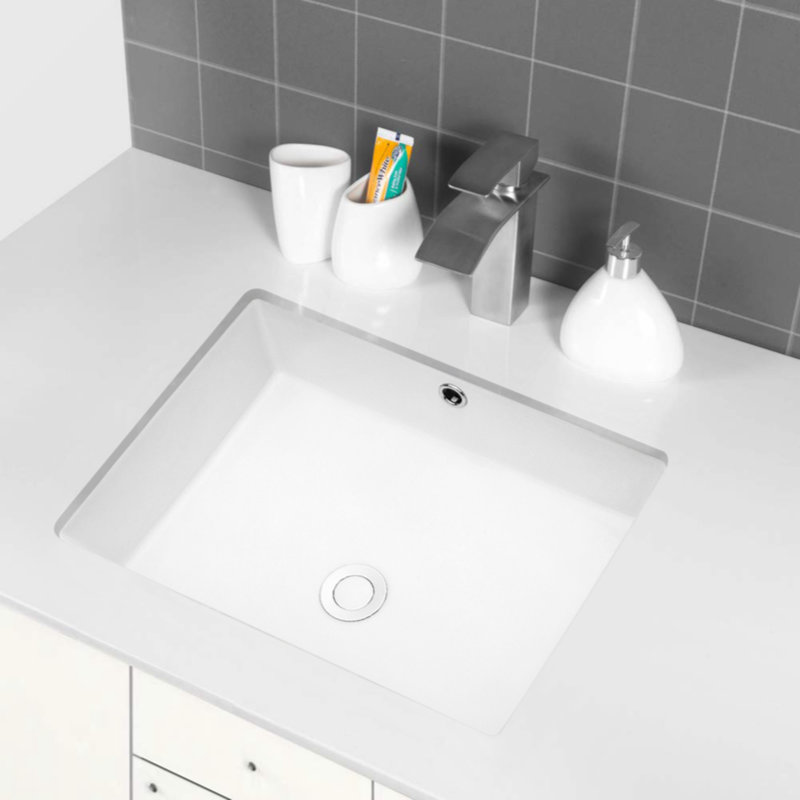 22" White Ceramic Rectangular Undermount Bathroom Sink