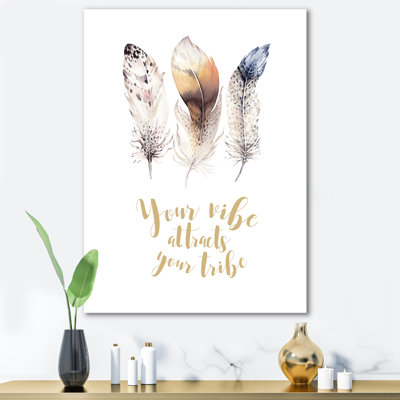 Plumes multicolores avec citation inspirante - Art textuel sur toile