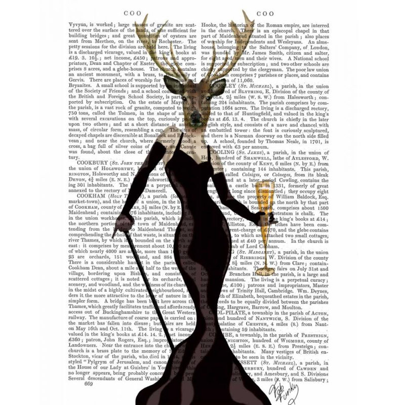 Trinx Fab Funky Gallery Wrapped Canvas Art Titled: Glamour Deer in Black, 24" H x 20" W