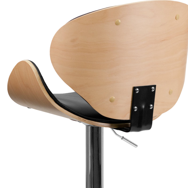 Retro Beechwood Finish Adjustable Swivel Barstool with Black Vinyl Seat