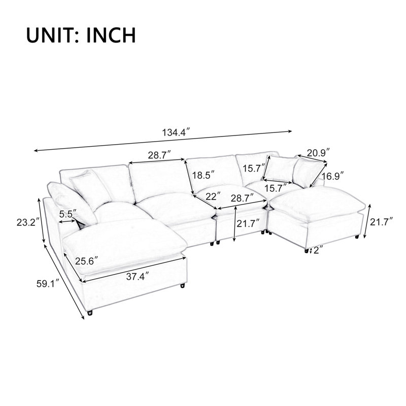 Modern Large U-Shape Sectional Sofa,Sectional Couch with with Removable Ottomans, Beige 100% Polyester