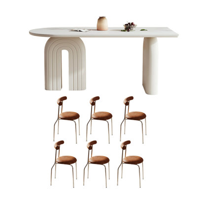 French Cream-Style Oval Rock Plate Dining Table