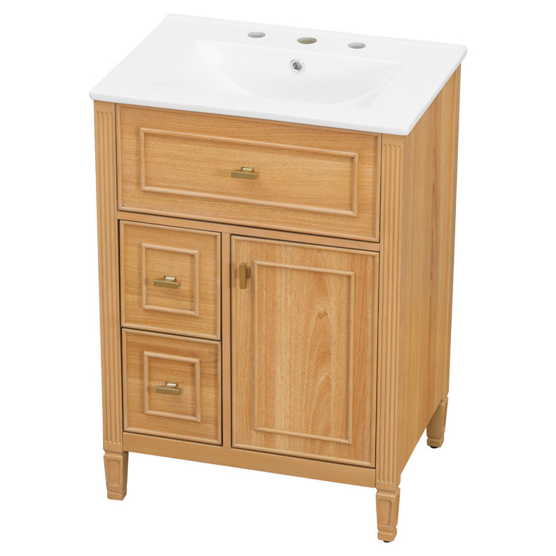 Meuble-lavabo compact de 24 pouces avec rangement, Bois, 24", Ensemble de centre 8 po