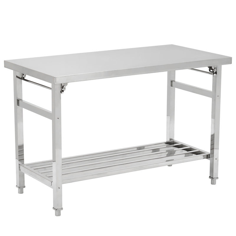 Table de préparation en acier inoxydable de 47 po x 24 po, tables de travail commerciales et postes de travail avec tablette réglable, îlot de cuisine pliant robuste pour la cuisine de restaurant