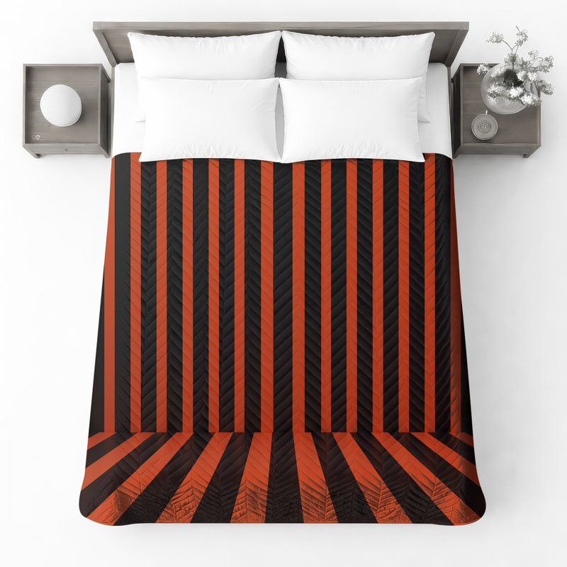 Black And Orange Stripes Bedding Stripes Bedspread Pattern, Full / Double