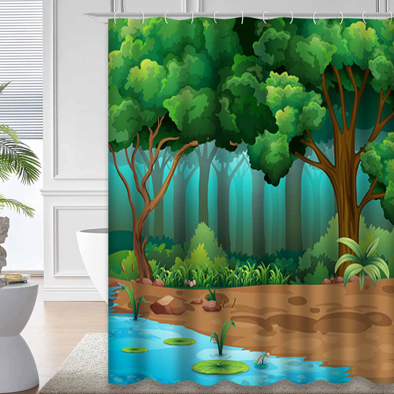 Rideau de douche avec 12 crochets River Run Jungle Forest, L 72 po x l 84 po