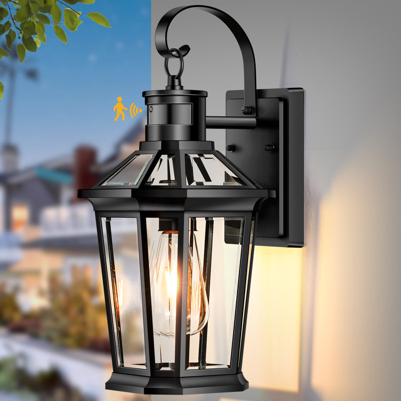 Motion Sensor Outdoor Wall Lights, Black Dusk to Dawn Porch Light Wall Mount, Matte Black