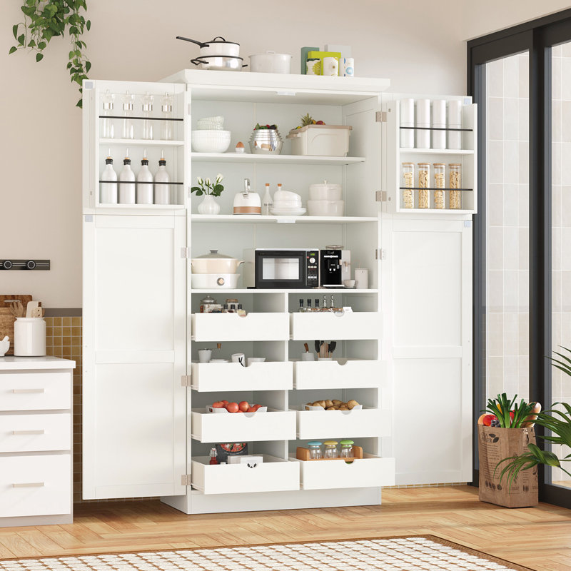 Armoire de rangement haute avec 4 portes, Blanc