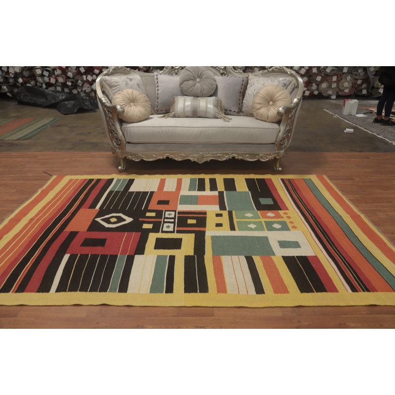 Tapis oriental rayé en laine Kilim 6 x 9