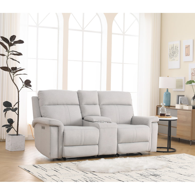 Satori Upholstered 78'' Power Reclining Loveseat, Silver Polyester Blend