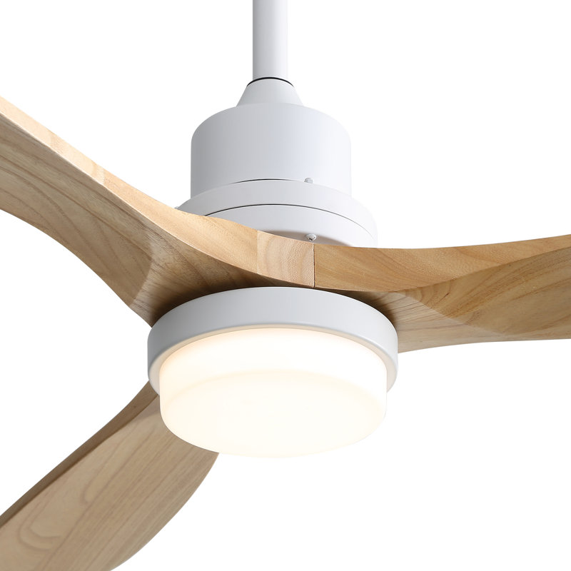 132CM Ceiling Fan with LED Light and Remote Control, White, Natural Wood