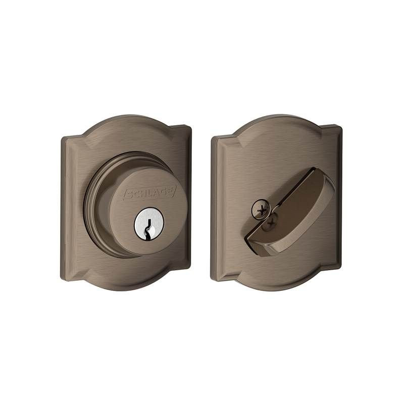 Single Cylinder Deadbolt with Camelot Trim, Antique Nickel