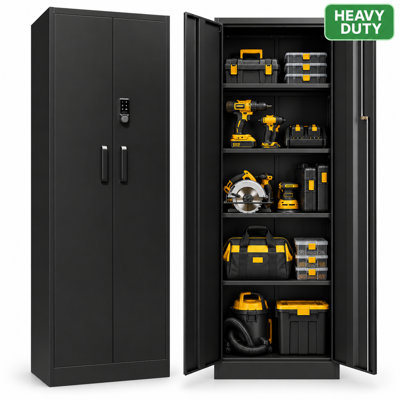 Bizoe 71 Inch Tall Metal Storage Cabinet with Keypad Lock, Lockable Steel Utility Locker with Adjustable Shelves, 150 Pound Load Capacity per Shelf, Narrow Design for Garage Kitchen Basement Office, Black