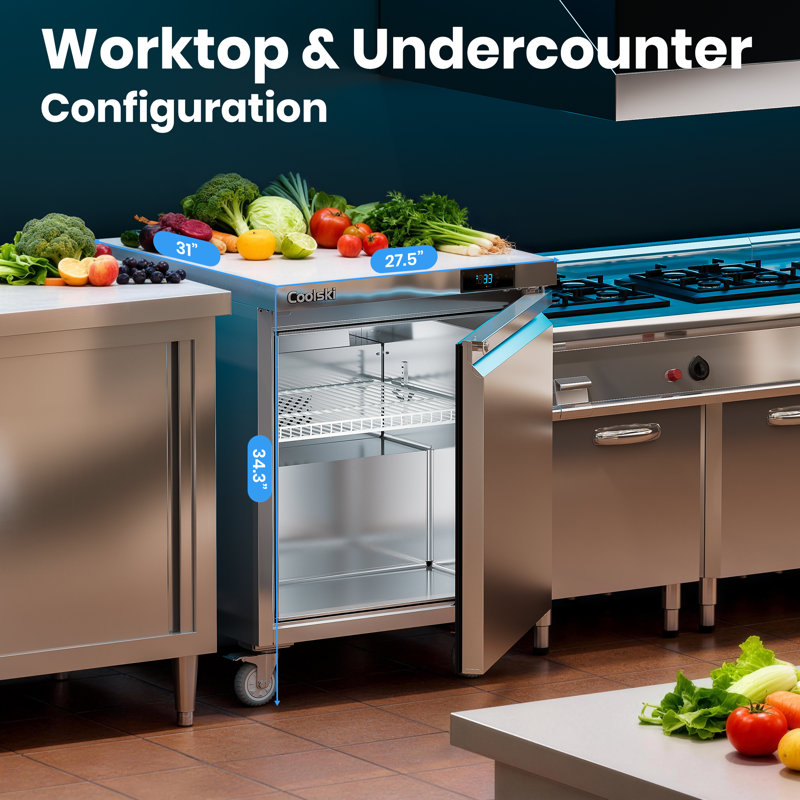 Table de préparation pour sandwich et salade commerciale sous le comptoir de 27 po Coolski, 7,5 pi³ Station de préparation des aliments en acier inoxydable
