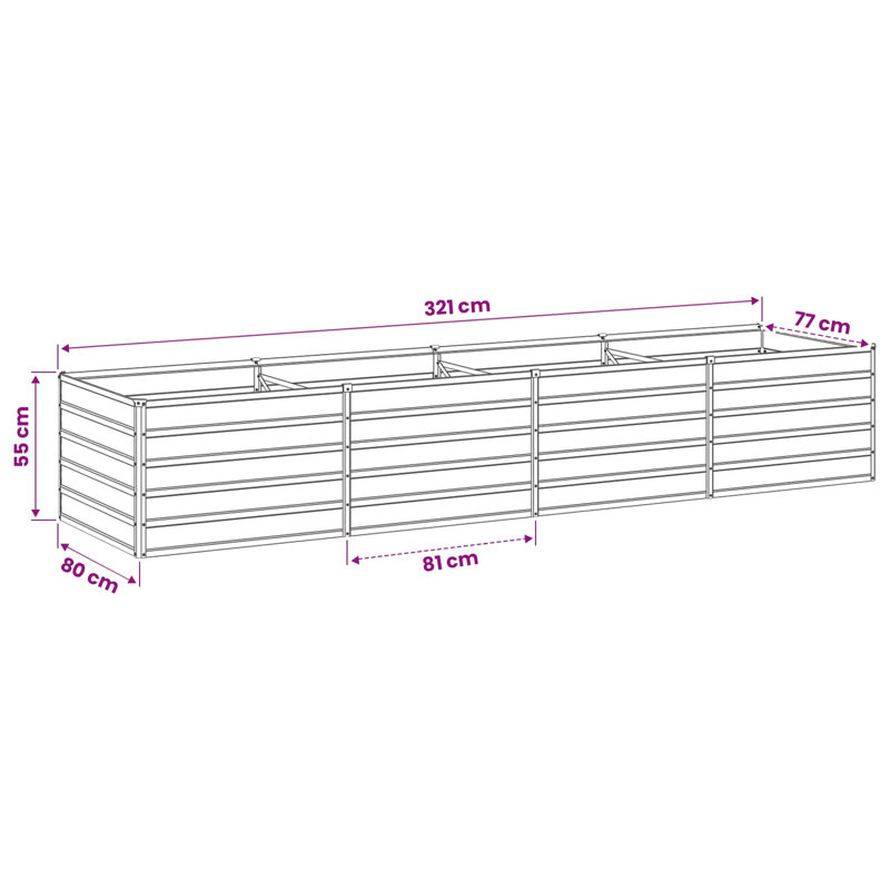 Outdoor Raised Garden Bed, 55cm H x 320cm W x 80cm D, Grey