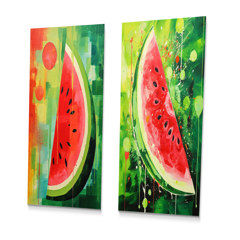 Ensemble de salon vert avec pastèque verte - fruits, art mural en métal, H 28 po x l 24 po