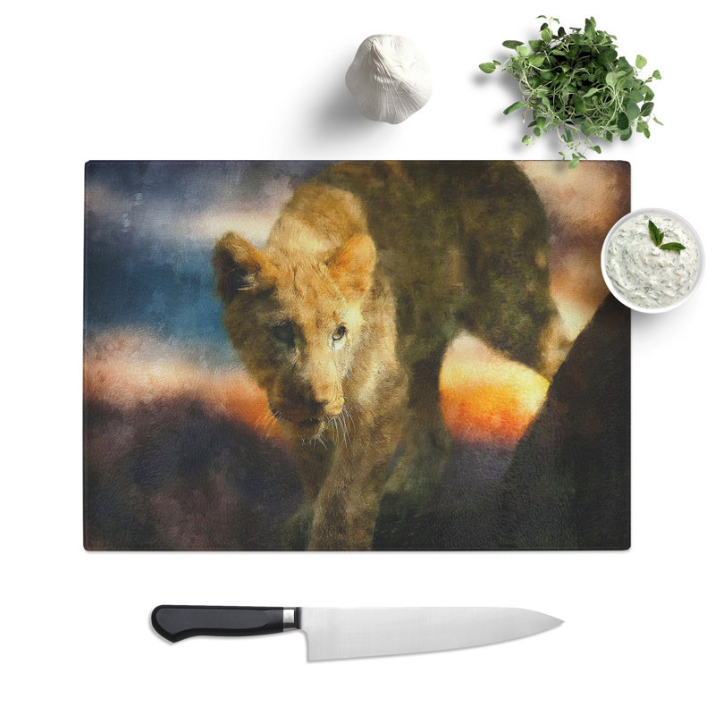 Lion Cub Painting Chopping Board, 0.4cm H x 28.5cm W x 39cm L