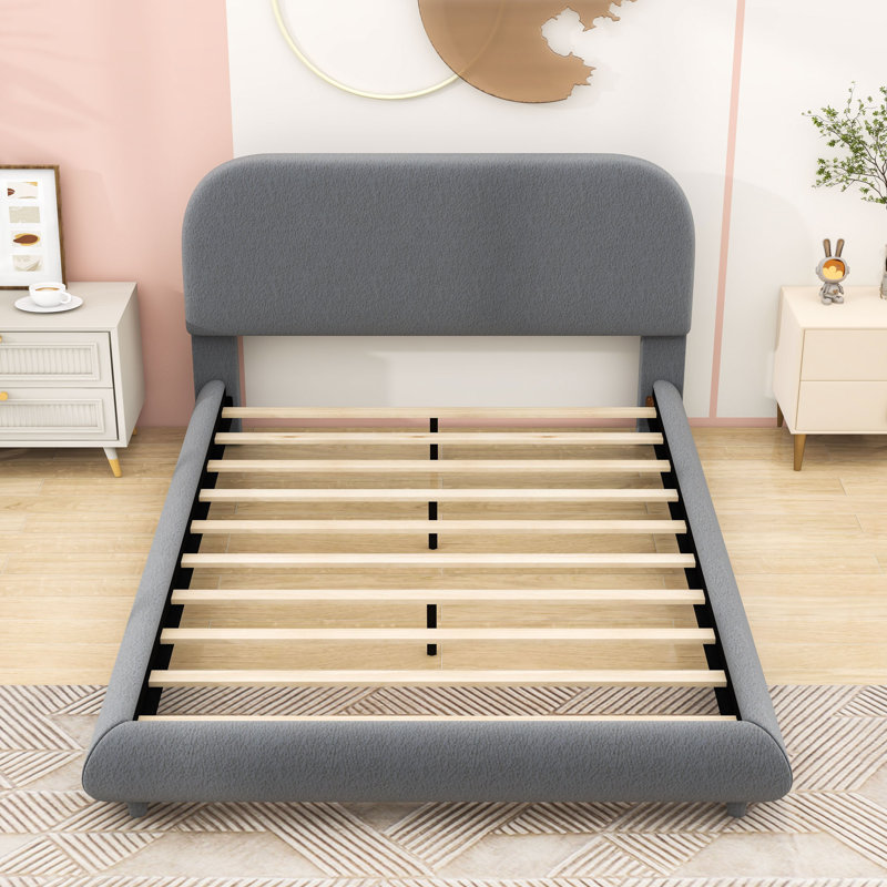 Lit plateforme tapissier Luxurious Teddy, Gris, Double