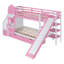 Lit superposé simple simple au-dessus de simple avec 2 tiroirs, 3 tablettes et glissade - Lit mezzanine rose