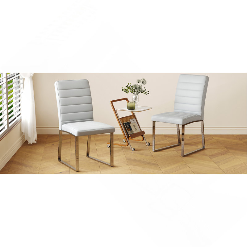 Paquet de 2 chaises gris pu en cuir souple et nettoyable, tubulure, idéale pour les repas en bureau, Gris, Argent argent