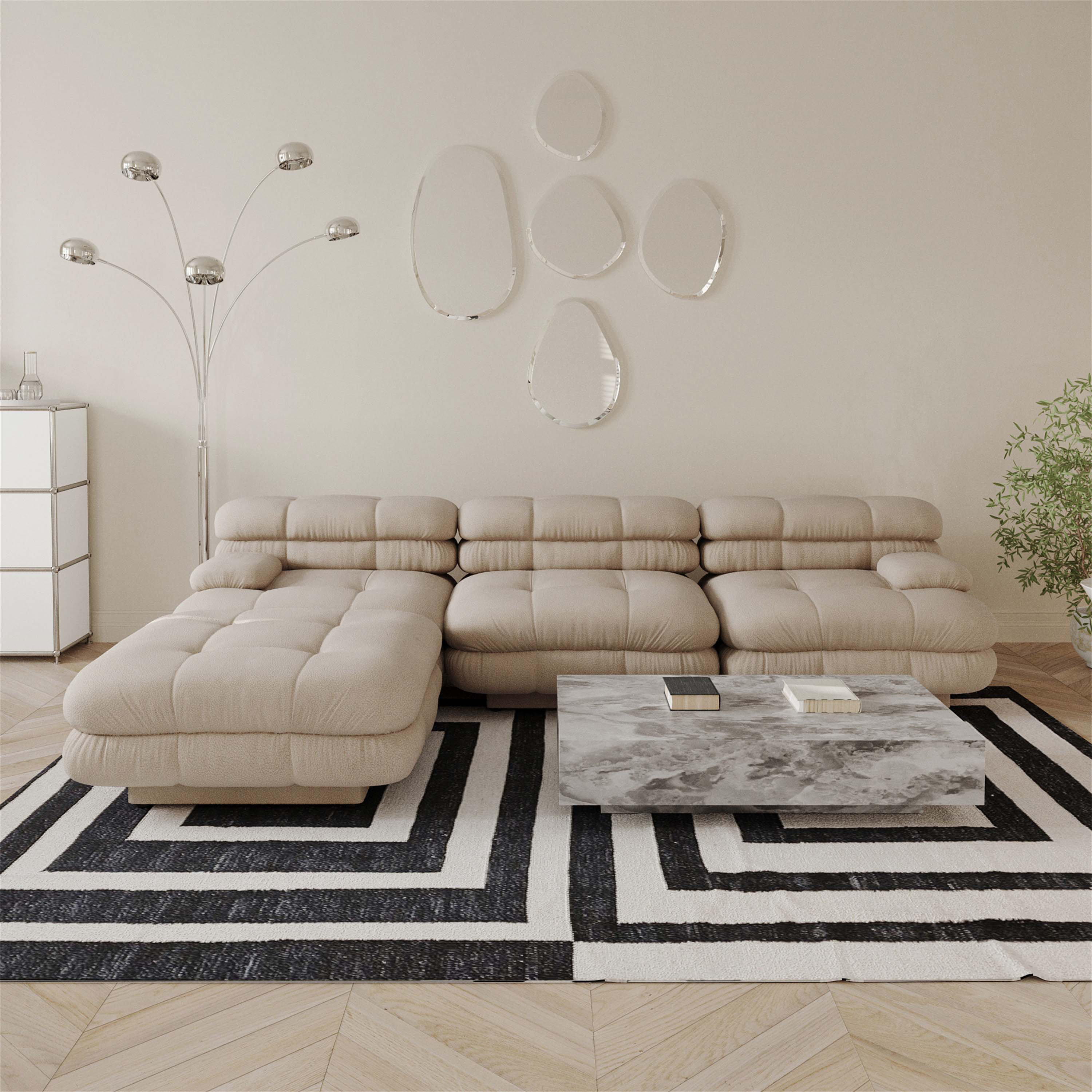 Hokku Designs 120" Urban Modern Brown Teddy Velvet Corner Sectional ...