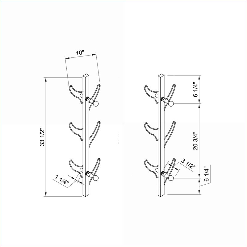  Portemanteau vertical à 8 crochets, argent brossé, rangement pour vestibule peu encombrant