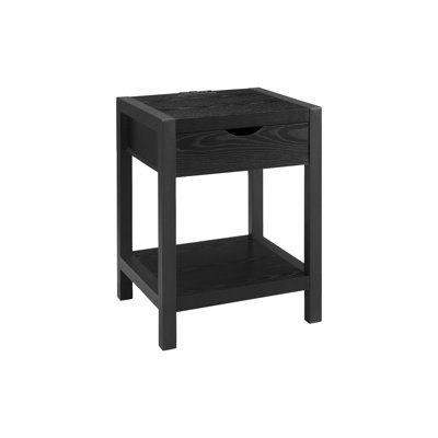 Accent Table, 24"h, 2 Tier, End, Side Table, Nightstand, Lamp, Storage Drawer, Black Oak Laminate, Black Metal, Contemporary
