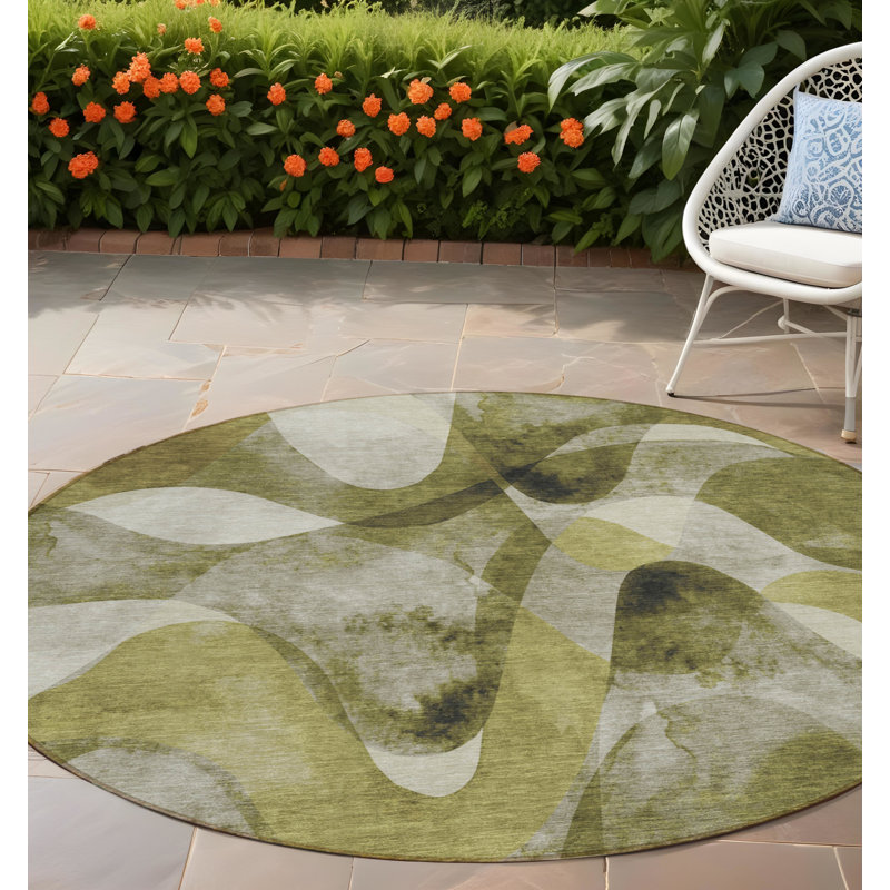 Tapis extérieur rond 8 po rond vert olive antidérapant lavable