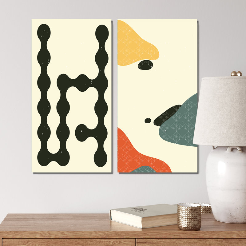 «Vintage Japanese Vintage Abstract Retro Designs», ensemble de 2 impressions, Toile tendue, H 20 po x l 24 po x P 1 po
