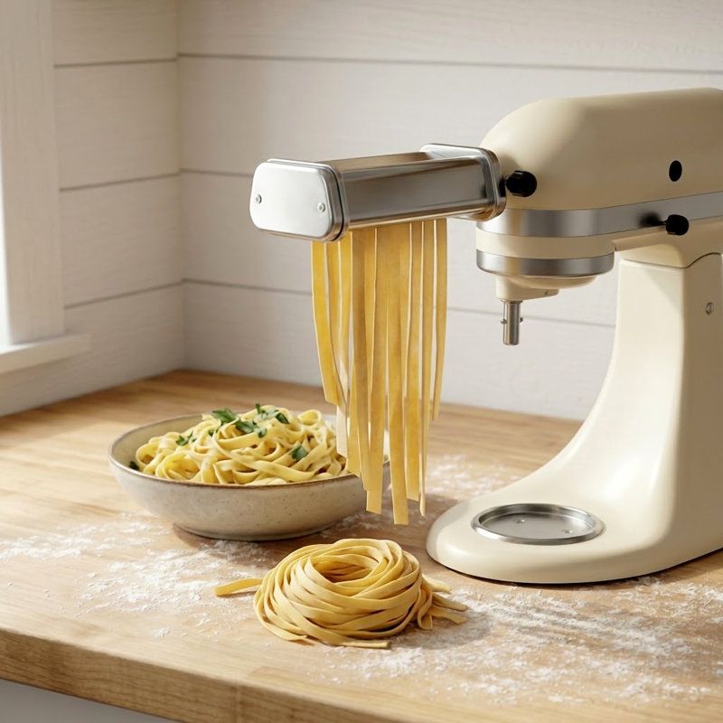 3-in-1 All-Metal Pasta Roller and Cutter Attachment Compatible with KitchenAid® Stand Mixers, Sheet Roller, Spaghetti and Fettuccine Cutters