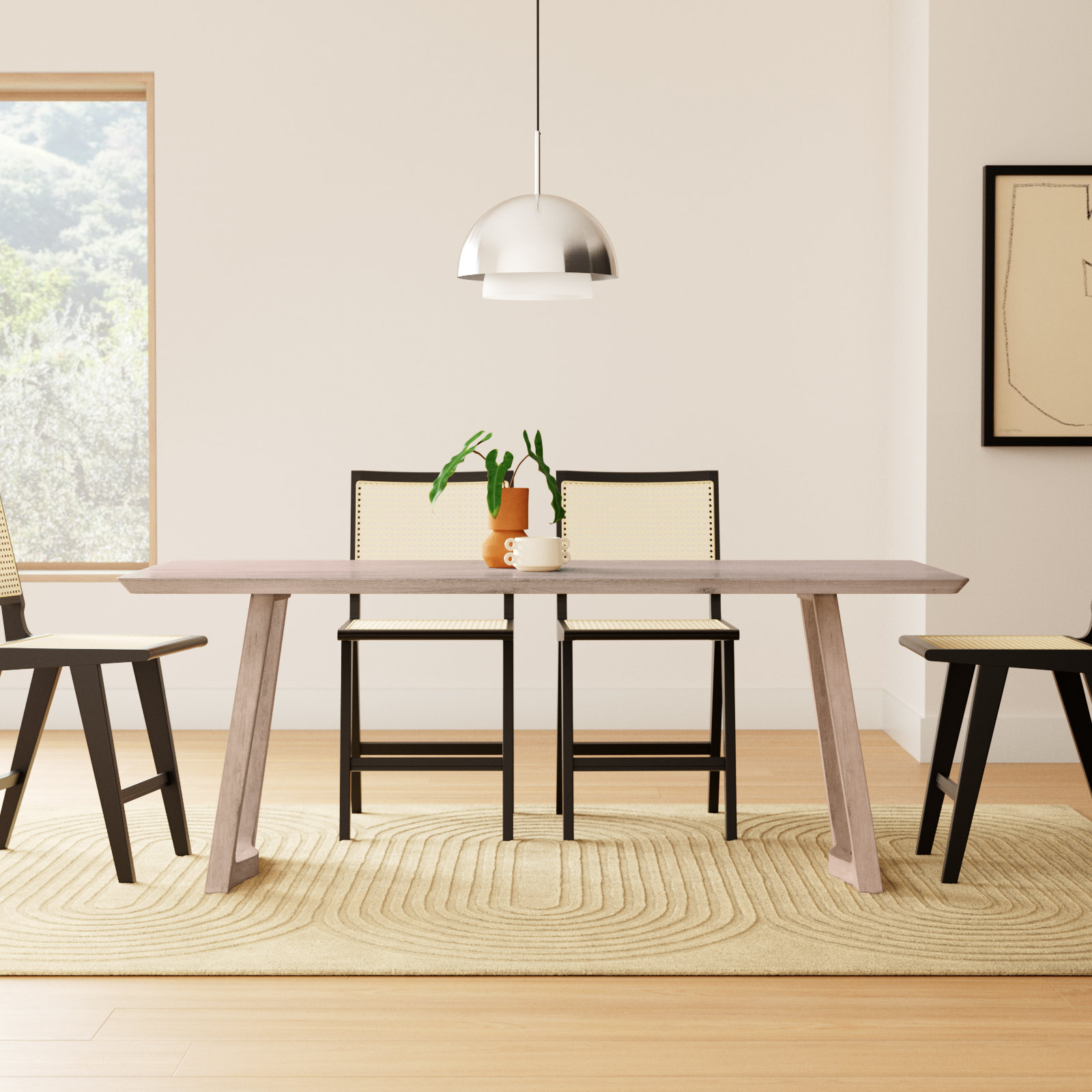 Longfellow 76" Solid Oak Dining Table, White Wash