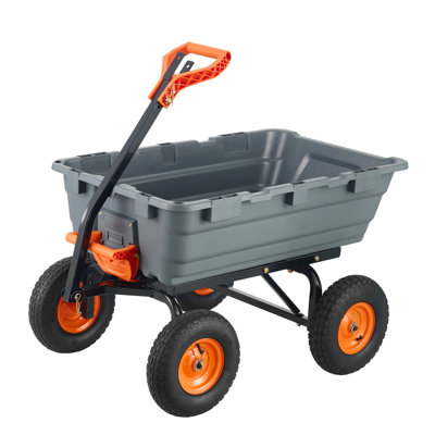 Dump Cart, Poly Garden Dump Cart with Easy to Assemble Steel Frame, Dump Wagon with 2-in-1 Convertible Handle, 6.48 cu.ft Utility Wheelbarrow 1200 lbs Capacity, 13 inch Tires