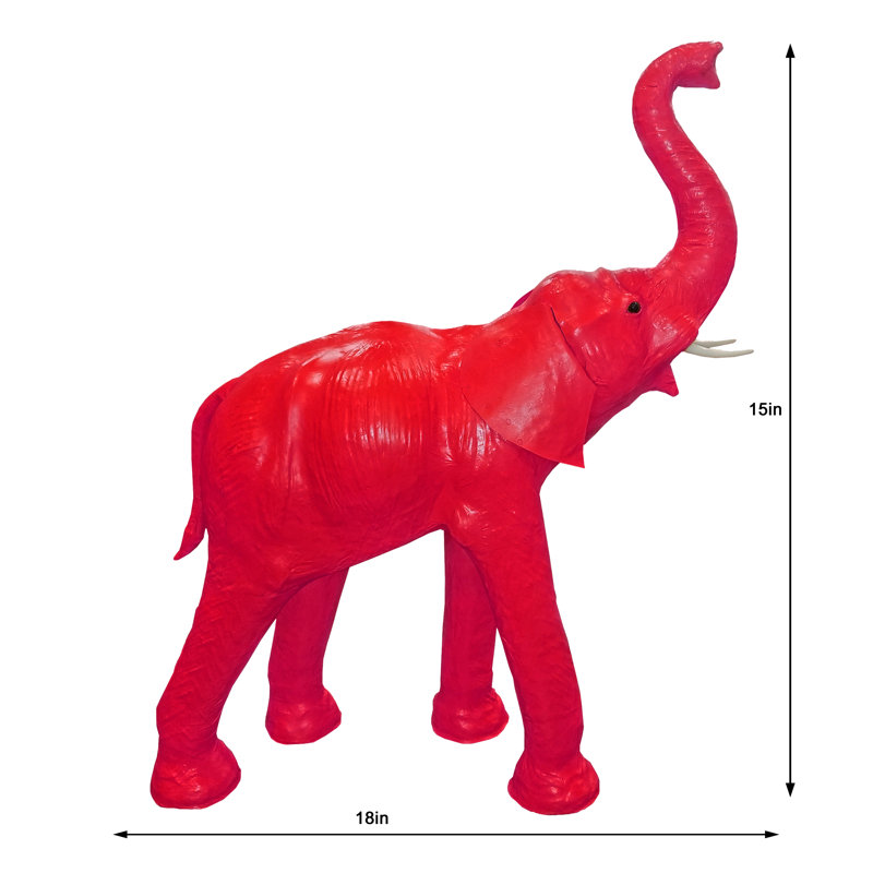 Éléphant en cuir Hillenbrand, H 15 po x l 18 po x P 6 po, Rouge, Papier mâché