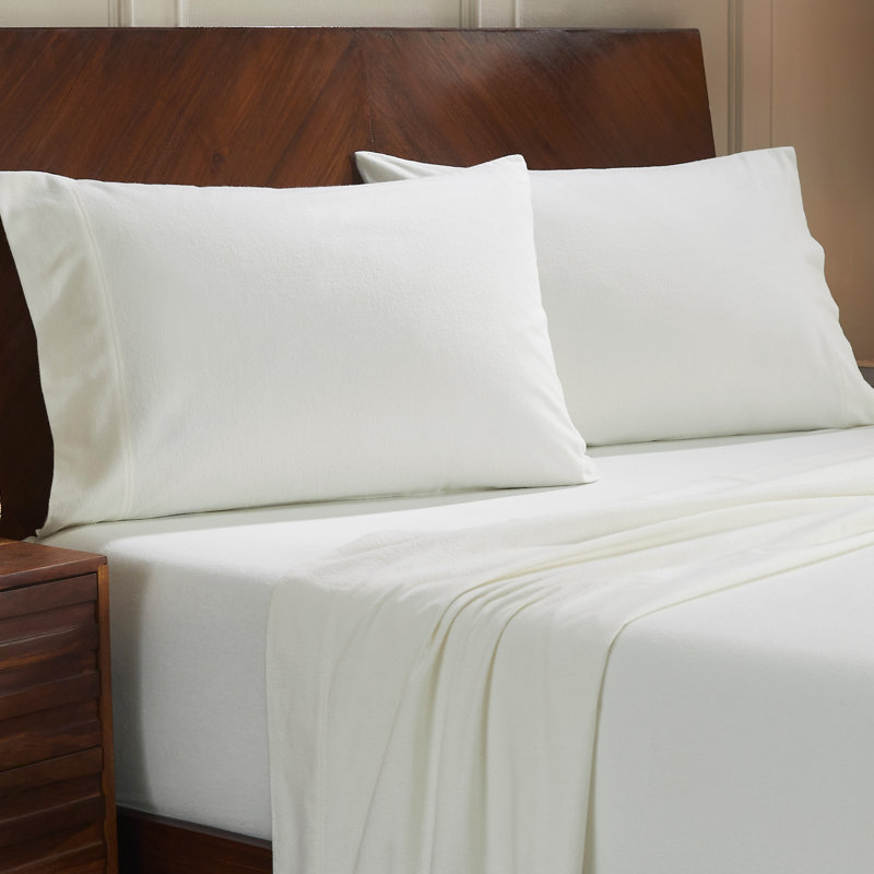 Taies d'oreiller modernes en flanelle de coton Rome, Ivoire, Standard