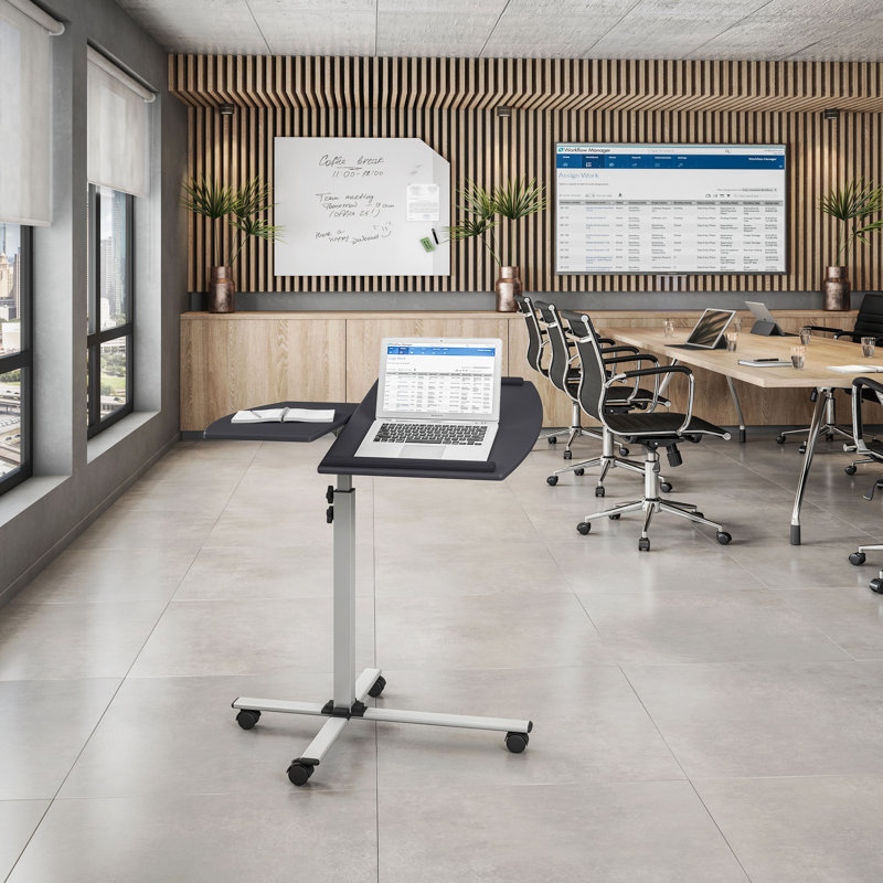 Graphite Adjustable Height Rolling Laptop Cart with Wood Top