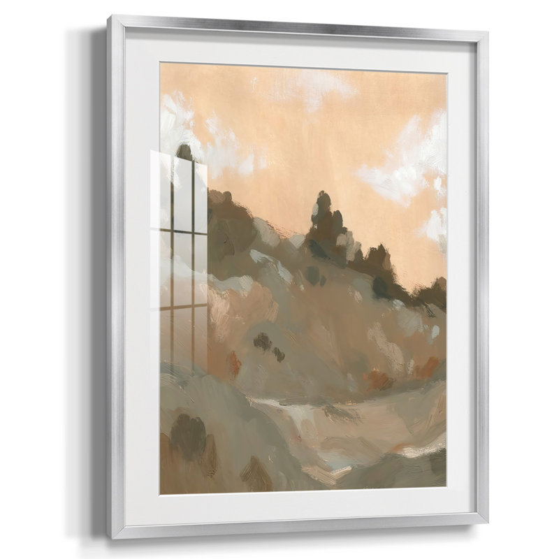 Hillside Walking Path II - peinture sur toile encadrée, Blanc, Papier avec cadre argenté, H 20 po x l 16 po x P 1 po
