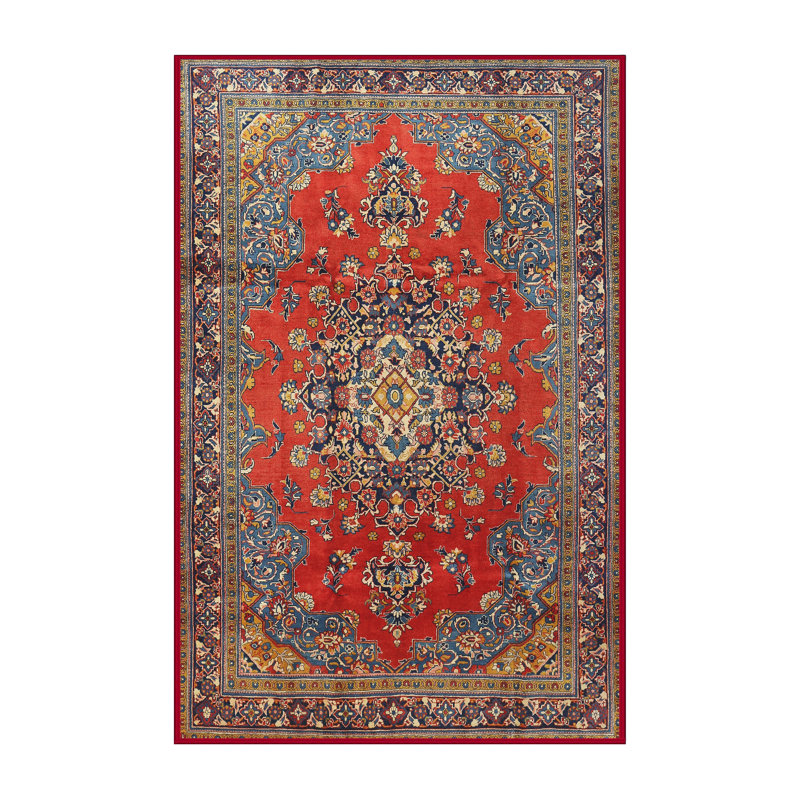 Tapis traditionnel bleu / rouge / mauve, Rectangle 8 pi x 12 pi