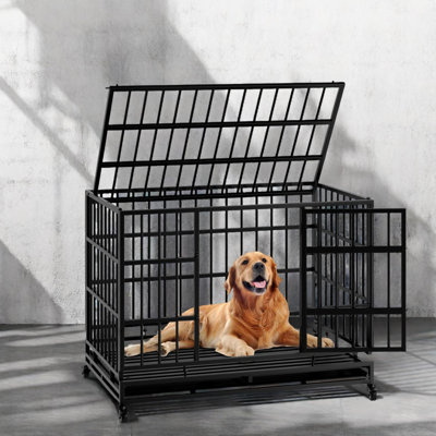 Caisse pour chien robuste et indestructible avec roulettes, cage en métal pliable pour les chiens de grande et moyenne taille, plateau amovible pour un nettoyage facile