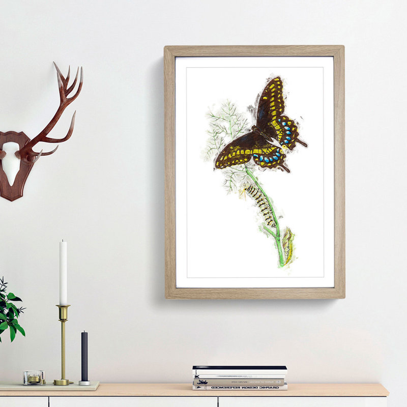 Caterpillar & Butterfly by George Shaw - Picture Frame Graphic Art Print, 36cm H x 27cm W x 2cm D, Oak Framed
