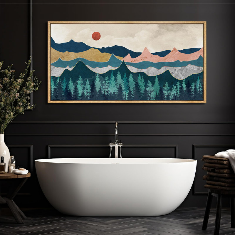 «Abstract Mountain Range Red Sun Landscape», reproduction d'art sur toile, H 30 po x l 60 po, Naturel