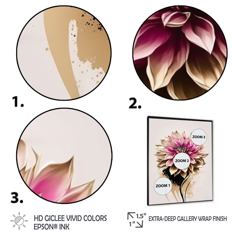 «Pink Dahli Flower on Abstract Fusion», impression sur toile, Cadre photo noir, H 20 po x l 12 po x P 1 po