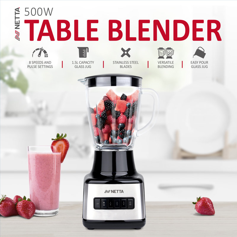 NETTA Table Blender with Glass Jug - 8 Speed Settings