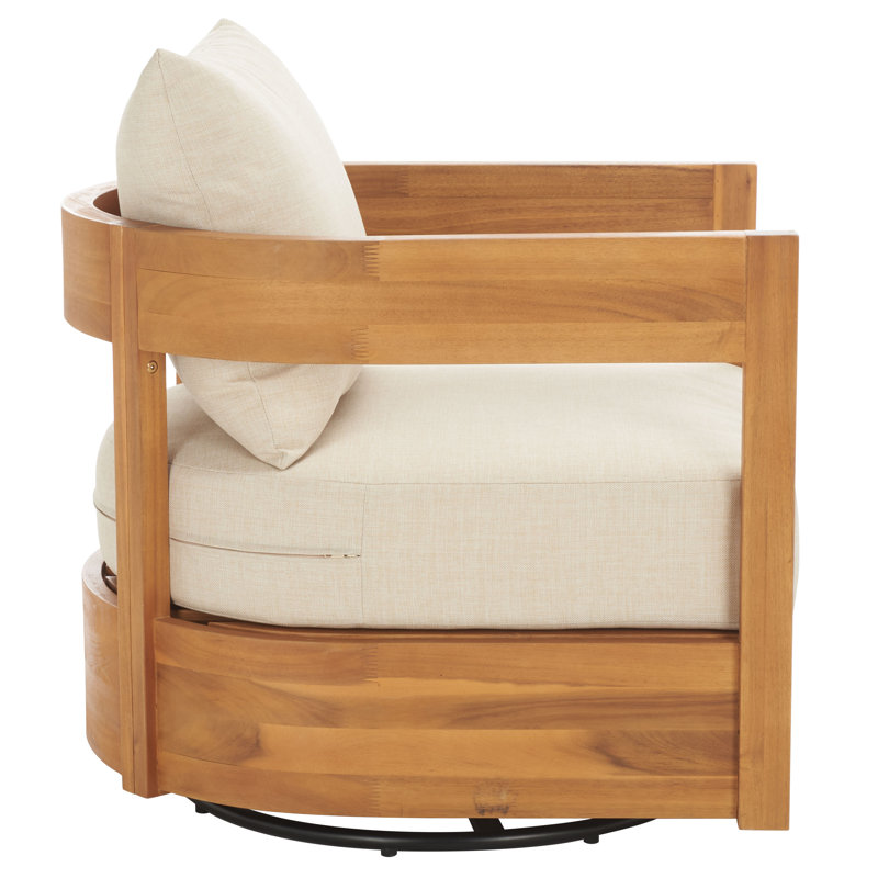 Burt Swivel Chair, Beige, Teak
