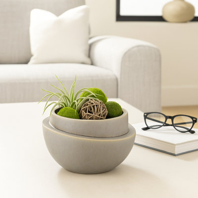 Round Layered Decorative Bowl for Living Room Decor - Modern Abstract Pattern Accent Bowl for Kitchen Counter or Home Decor - 9", Gray