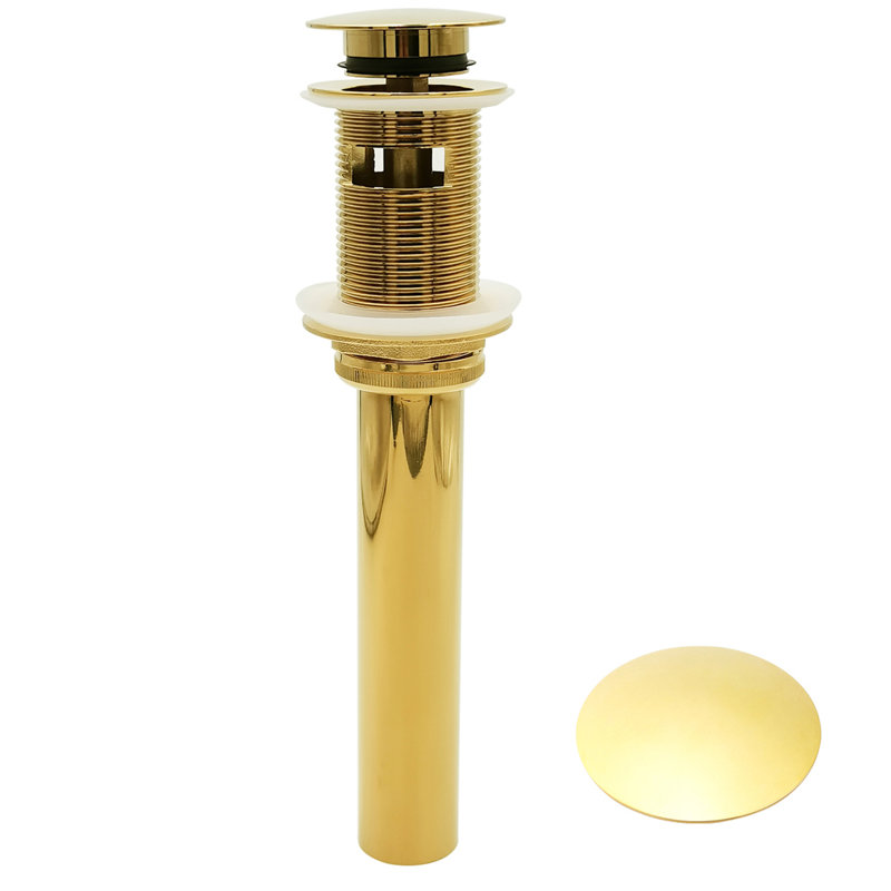 Push pop-up sink drain with Overflow, Polished Brass